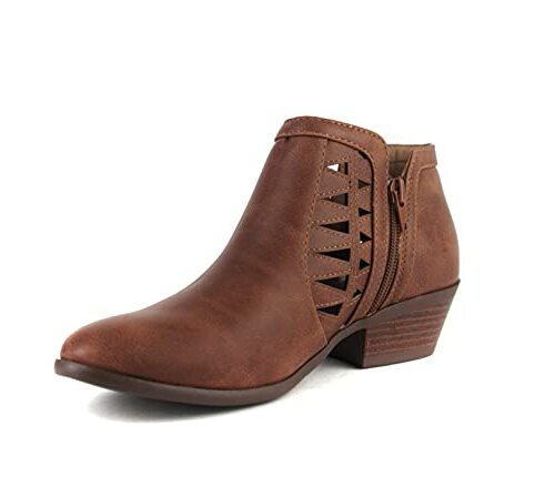 Soda Chance Cognac Pu Block Heel Side Zipper Closed Toe Breathable Ankle Booties