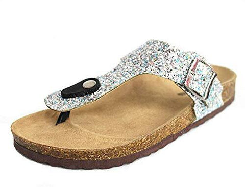 Forever Link Birken-17 Silver Glitter Thong Slip On Casual Flip Flop Sandals