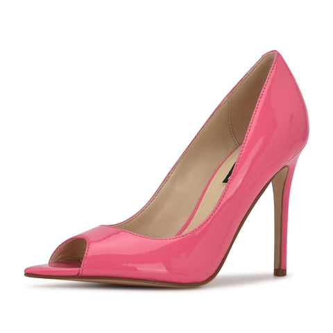 Nine West Prizz Pink Patent Slip On Pointed Open Toe Sky High Stiletto Heel Pump