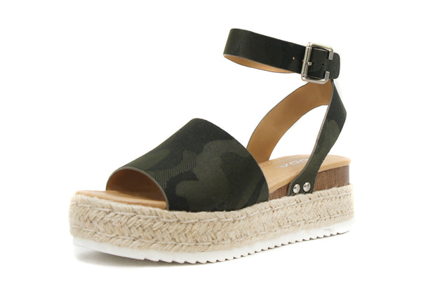 Soda Topic Camo Espadrilles Flatform Studded Wedge Ankle Strap Sandals