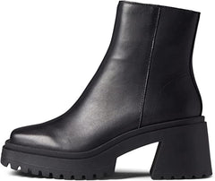 Steve Madden Fella Black Leather Chunky Block Heel Round Toe Fashion Ankle Boots