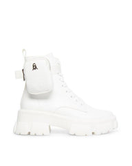 Steve Madden Thora-P White Fashion Pouch Extra Chunky Platform Ankle Combat Boots