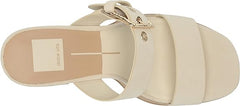 Dolce Vita Landry Ivory Nubuck Slip On Squared Toe Stacked Block Heeled Sandals