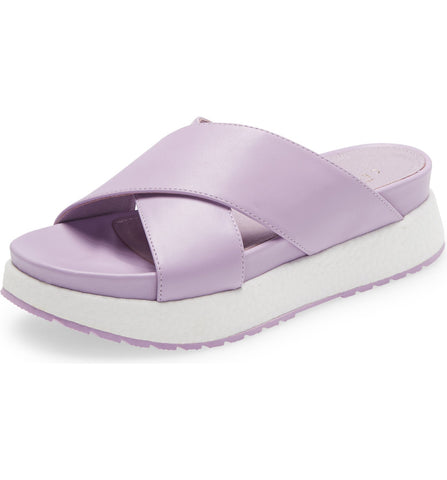Cecelia New York UMA Wedge Sandals Lilac Platform Crisscrossing Straps Slides