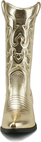 Soda Reno Gold Metallic Pu Western Cowboy Stitched Pointed Toe Fashion Boots