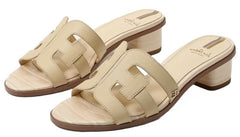 Sam Edelman Illie Eggshell Leather Slip On Open Rounded Toe Heeled Slide Sandals