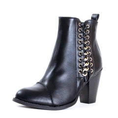 Forever Link Camila-68 Black Fashion Straps Buckle Block Heel Ankle Booties