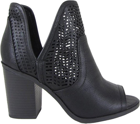 Soda CATHY Black Laser Cut Side V Cutout Open Toe Stacked Chunky Heel Bootie 8.5