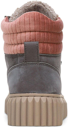 Sam Edelman Fay Grey Leather Pull On Fur Detailed Rounded Toe Ankle Hiking Boots