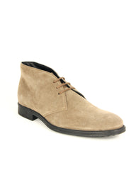 Tod's Men's Polacco Taupe Suede Lace Detailed Slip On Stacked Heel Ankle Boots