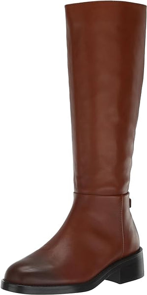 Sam Edelman Mable Rich Cognac Rounded Toe Stacked Block Heeled Mid-Calf Boots
