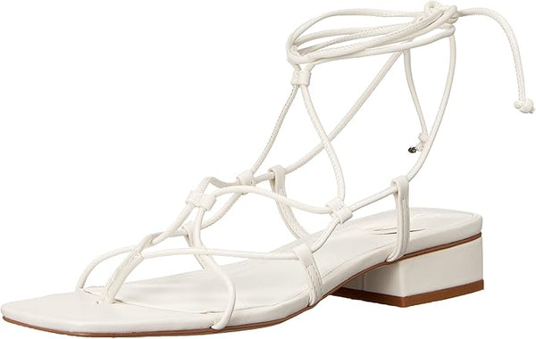 Sam Edelman Daffy Bright White Tie Up Squared Open Toe Heeled Fashion Sandals