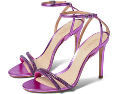 Schutz Gaga Bright Violet Crystal Embellished Charms Buckle Straps Heel Sandals