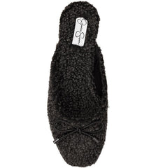 Jessica Simpson Tracee Black Cozy Mule Fur Bow Round Toe Slip On Flat Slippers
