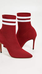 Schutz Women's Gisela Sock Booties Fitted Red Pointed High Stiletto Heel Boots