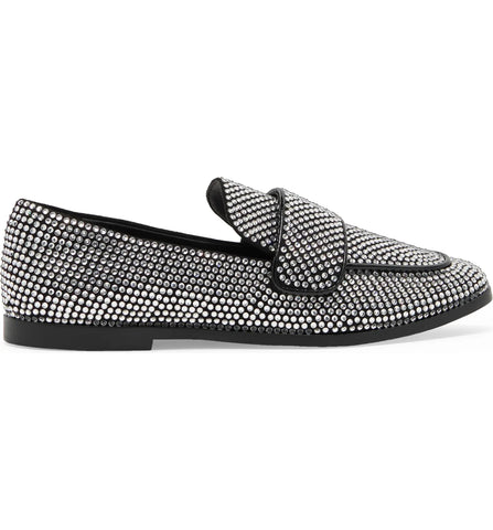 Jeffrey Campbell Velvit-JL Black Clear Fashion Slip On Rhinestone Flat Loafers