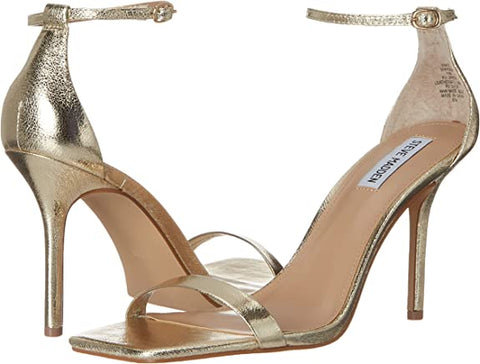 Steve Madden Shaye Gold Fashion Square Toe Ankle Strap Heeled Dress Sandals