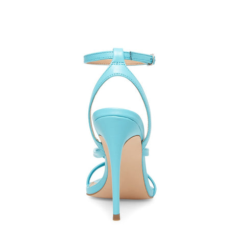 Steve Madden Amada Teal Leather Squared Open Toe Ankle Strap Heeled Sandals