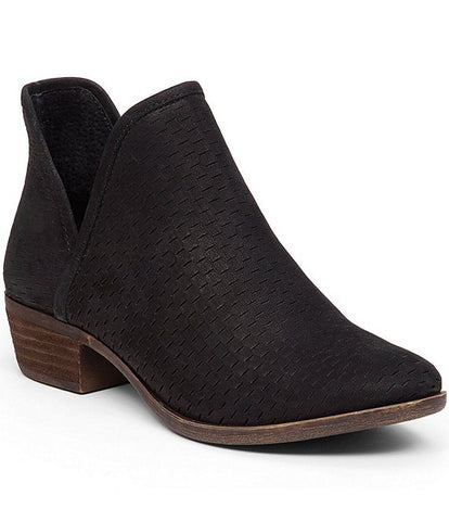 Lucky Brand Bashina Black Suede Leather Block Heel Low Cut Booties