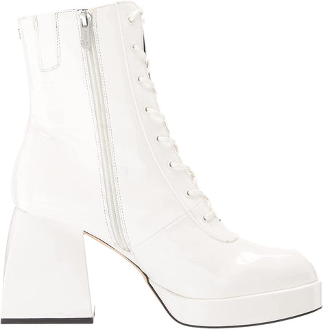 Circus by Sam Edelman Kia White Patent Lace Up Round Toe Chunky Block Heel Boots