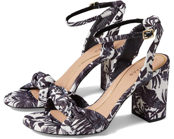 Cole Haan Kaycee Black/Ivory Beverly Floral Canvas/Brushed Gold Heeled Sandals