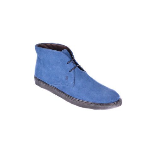 Tod's Men's Polacco Jean Blue Suede Leather Lace Up Desert Flat Heel Ankle Boots