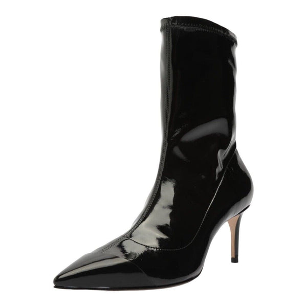 Schutz Luh Mid Black Elastic Pull On Pointed Toe Stiletto Mid Heel Ankle Boots