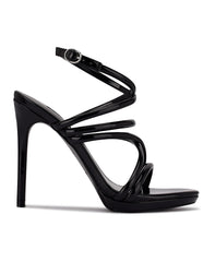 Nine West Lexy 3 Black Rounded Open Toe Buckle Closure Stiletto Heeled Sandals