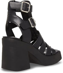 Steve Madden Kiona Black Ankle Straps Open Squared Toe Block Heeled Sandals