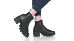 Schutz Xayane Winter Black Leather Lug Sole Combat  Lace Up Moto Ankle Boots