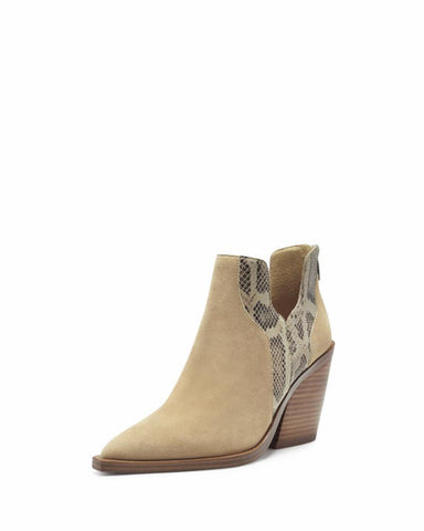 Vince Camuto Gannilla Tortilla Suede and Snake Print Leather Western Booties
