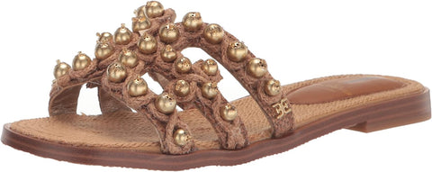 Sam Edelman Bay Soleil Cuoio Pearl Leather Embellished Leather Strap Sandals