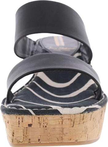 Sam Edelman Alissa Black Leather Slip On Double Straps Open Toe Wedges Sandals