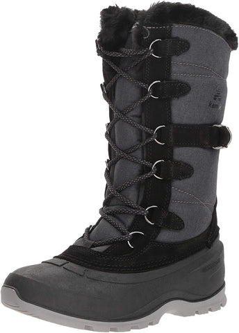 KAMIK SNOVALLEY-4 BLACK High-Rise Waterproof Plush Faux-Fur Collar Winter Boots