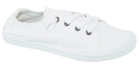 Soda Zig-S All White Flat Linen Canvas Slip On Lace Up Loafers Style Sneakers