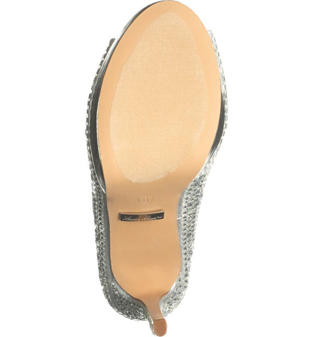 Lauren Lorraine Candie-12 Silver Crystal Embellished Peep Toe Platform Formal Pumps