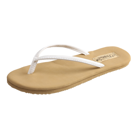 Flojos Fiesta White/Tan Slip On Slide Thong Flat Flip Flops Sandals