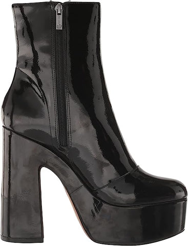 Jessica Simpson Madlaina Black Faux Patent Mid Calf Side Zip Block Heel Boots