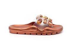 Cape Robbin Treasure Rose Gold Fashion Sandals Pool Slide Clear Jewel Mule