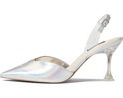 Nine West Heat 3 Silver Pointed Closed Toe Traslucent Detailed Heeled Sandals