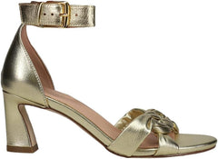 Cole Haan Adella Braid Gold Leather Ankle Strap Open Toe Block Heeled Sandals