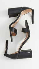 Sam Edelman Daniella Black Leather Printed Ankle Strap Block Heeled Sandals