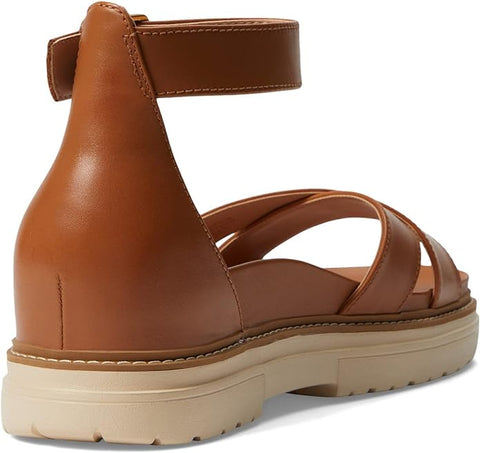 Cole Haan Fraya Pecan Leather Ankle Strap Open Rounded Toe Chunky Heel Sandals