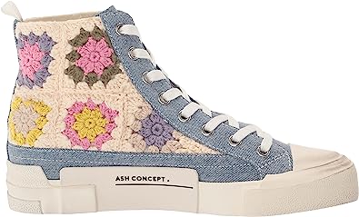 Ash Goa Blue Crochet Embroidered Lace Up Round Toe Mid Top Flat Fashion Sneakers