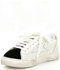 Steve Madden Rezume White/Black Leather Fashion Star Lace-up Low Top Sneakers