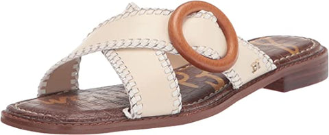 Sam Edelman Harlie Modern Ivory Slip On Squared Toe Leather Strap Slides Sandals