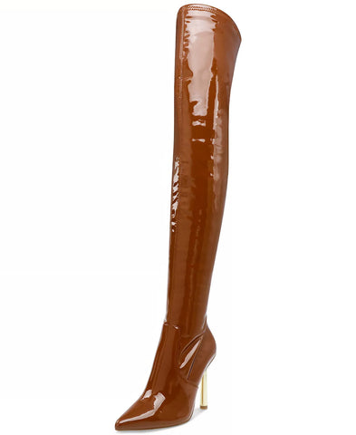 Steve Madden Vivee Cognac Patent Pointed Toe Stiletto Heel Over The Knee Boots