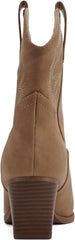 Soda Blazing Taupe Pu Pointed Toe Stitched Block Heeled Western Ankle Boots