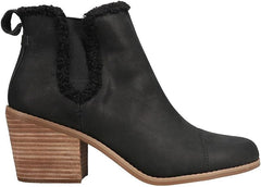 Toms Everly Black Leather/Faux Shearling Pull On Block Heel Fashion Boots