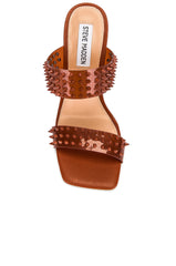 Steve Madden Lunna Tan Embellishment Detailed Square Open Toe Heeled Sandal